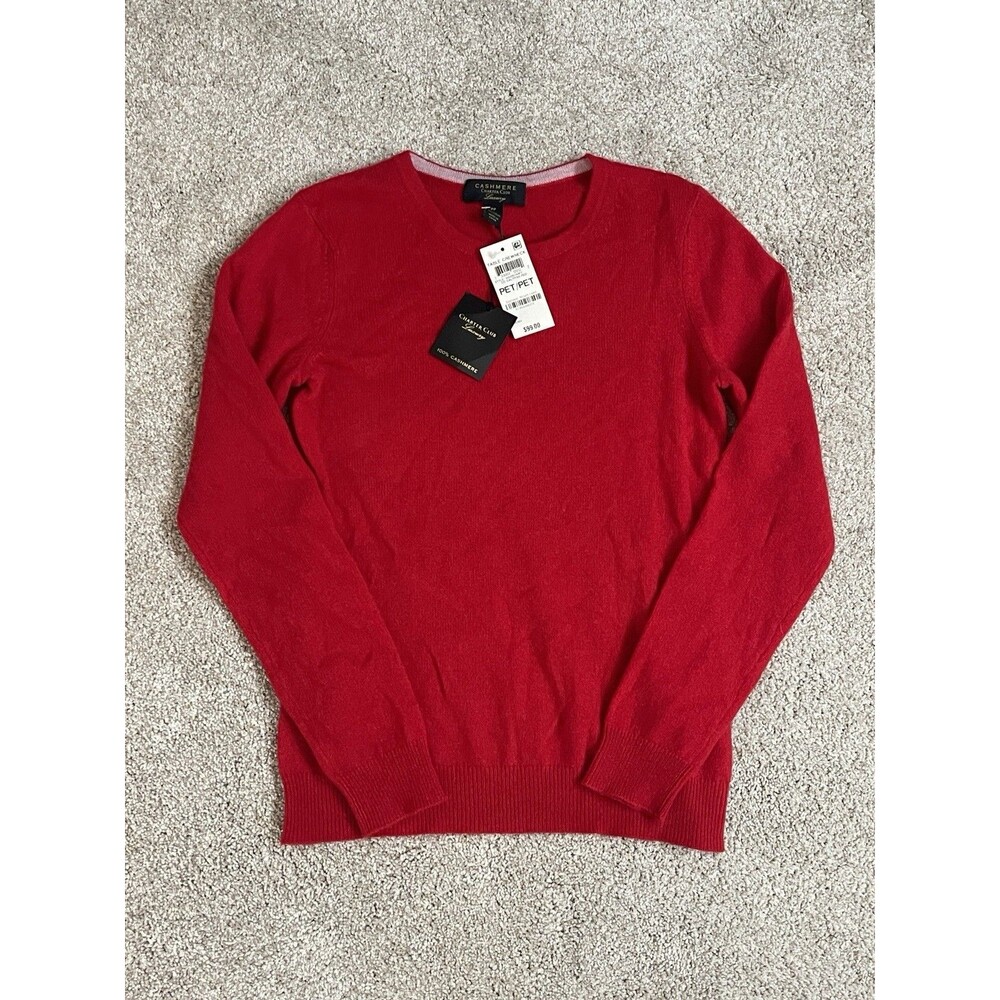New Charter Club Luxury Cashmere Sweater Womens Size Petite Red Crew Neck